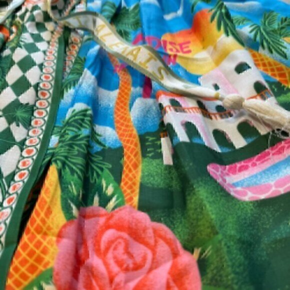 Paradise Colorful Button Down Belted Maxi Collared Shirt Midi Dress 2XL - Picture 10 of 10